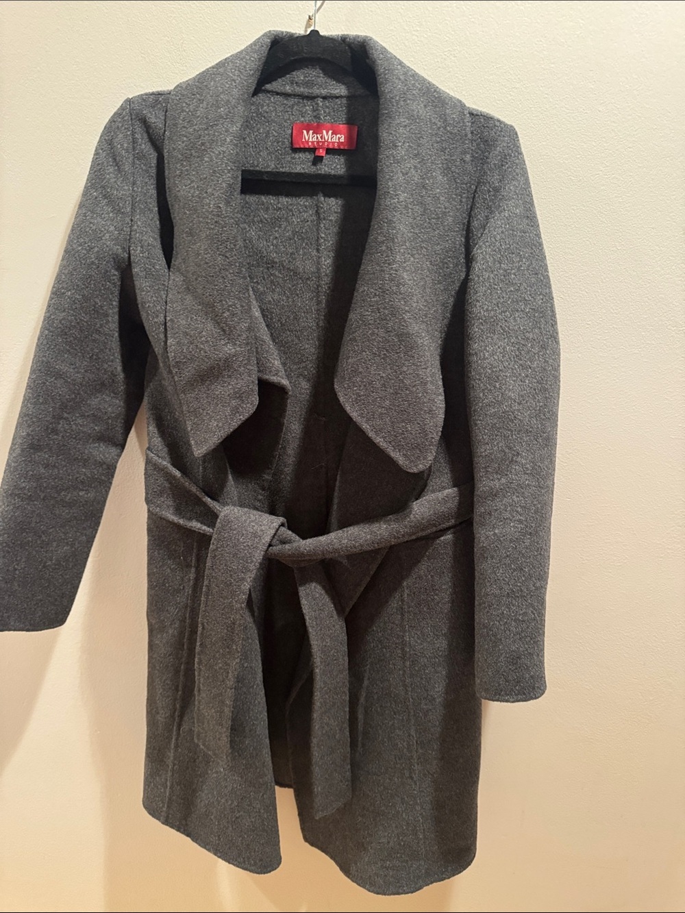 MaxMara Studio Gray Wool Belted Wrap Coat Small